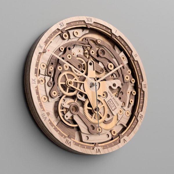 Horloge à engrenages V2 | Fichiers découpés au laser pour créer des horloges à engrenages mécaniques d'art mural mandala multicouches disponibles en SVG, AI, DXF, Lightburn.