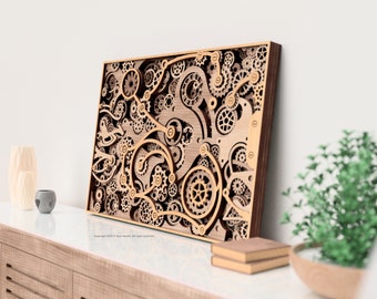 3D Multilayer Mechanical Gear Wall Art Laser Cut File | Steampunk Layered SVG