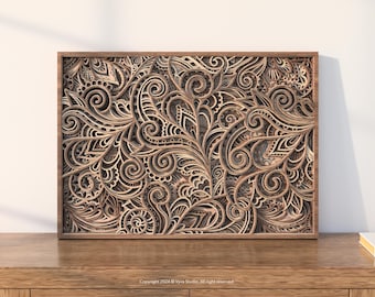3D Floral Mandala Wall Art Laser Cut SVG | Intricate Botanical Panel | Layered Decorative File