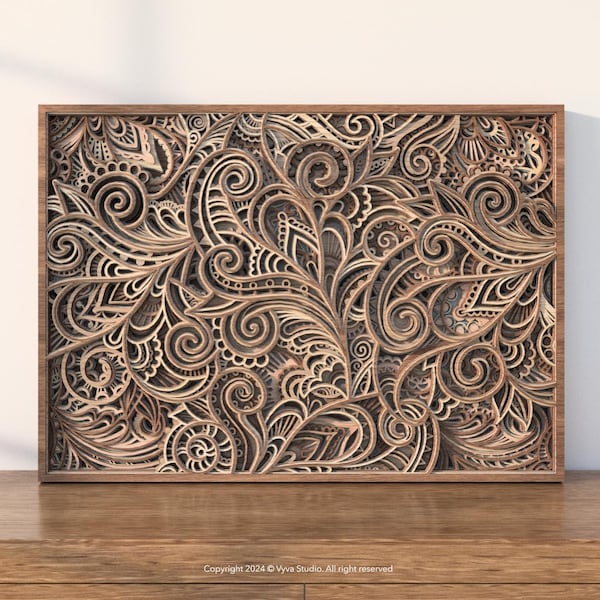 3D Floral Mandala Wall Art Laser Cut SVG | Intricate Botanical Panel | Layered Decorative File