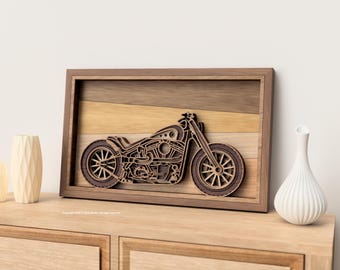 3D-lagers laserskuren fil för choppermotorcykel | Väggkonst för vintage cruiser | Mall för flerlagers motorcykeldekor