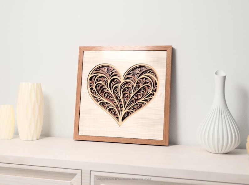 3D Layered Heart Wall Art SVG | Romantic Laser Cut File | Multilayer ...