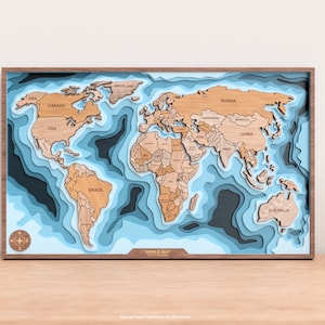 3D World Map | Laser Cutting Files for Creating Multilayered Wall Art ...
