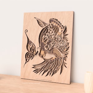 Mandala chat et papillon SVG – fichier 3D découpé au laser en couches pour art mural chat | Conception multicouche en Svg, Ai, Dxf, Pdf