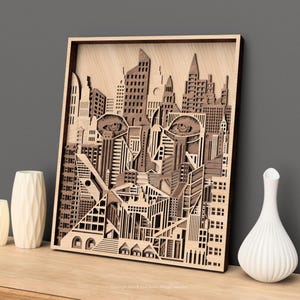 City Within - Ritratto urbano 3D in formato SVG con taglio laser / Paesaggio urbano surreale da parete / Mandala architettonico a strati / File di taglio CNC e laser