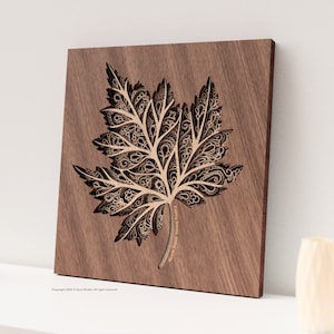 Esdoornblad – 3D lasergesneden muurkunst SVG | Ingewikkeld botanisch bladontwerp | Herfstdecoratie in mandalastijl | Cricut- en CNC-bestand voor lasersnijden