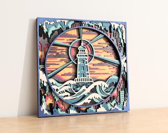 3D Multi-Layered Lighthouse Wall Art | Ocean Beacon – Nautical Laser Cut File