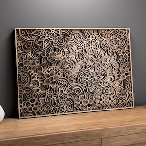 File tagliati al laser per creare arte 3D floreale vintage multistrato disponibili in formato svg, ai, dxf, pdf, Lightburn
