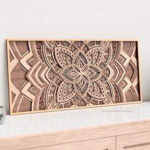 Digitaal bestand 7 lagen 3D-mandaladecor, meerlaagse muurkunst, mandala lasergesneden, houten muurkunst thuis, lasergesneden kunst en ambacht