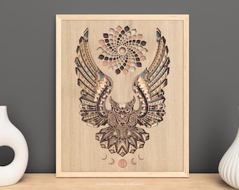 3D Layered Owl Mandala: Mystical Moon Wall Art SVG (Digital Download)