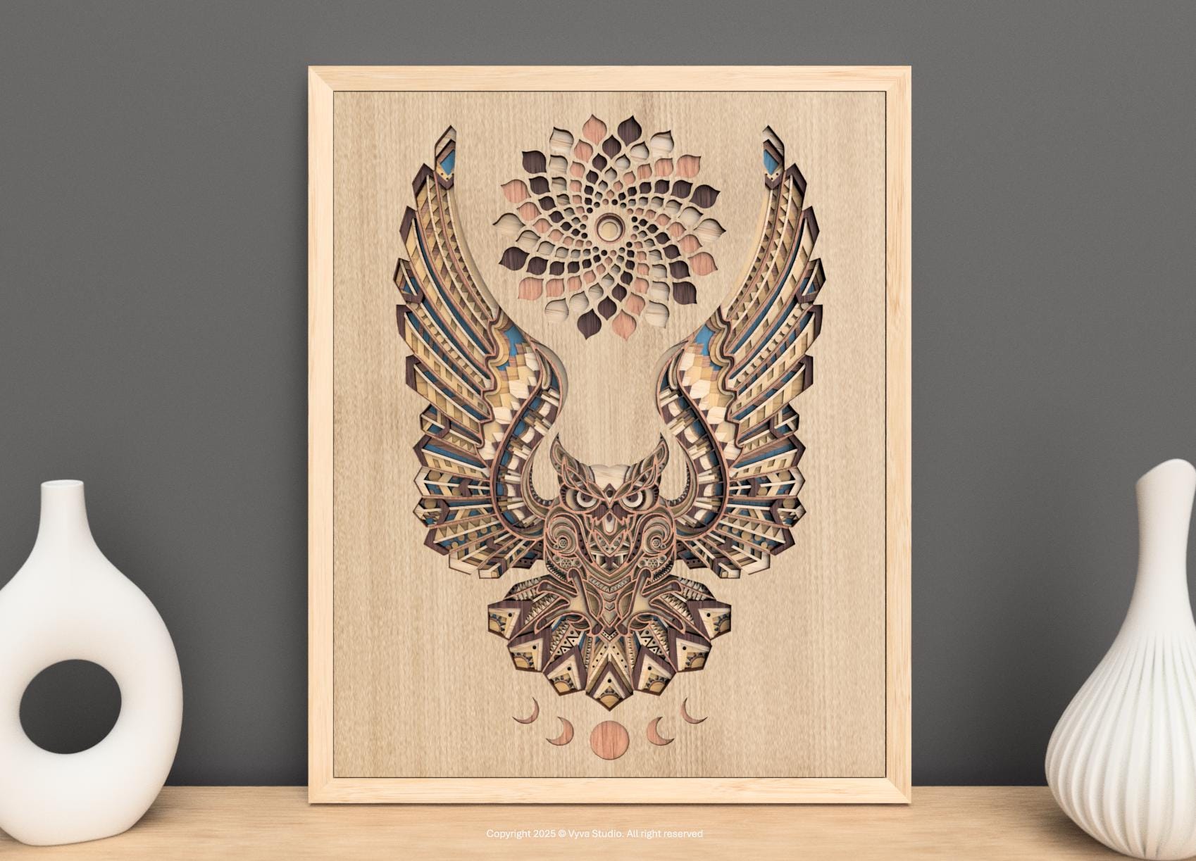 3D Layered Owl Mandala: Mystical Moon Wall Art SVG (Digital Download)