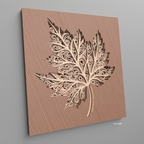 The Leaf - Digital Cutting File for creating multilayered art suitable for laser cut, cnc milling available in SVG, AI, DXF and Lightburn.