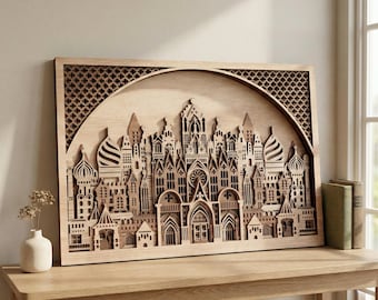 Multilayer Laser Cut Dateien | Stadt & Wahrzeichen SVG | Vintage Landschaft Wandkunst | Mandala Laser Cut Datei für die Dekoration