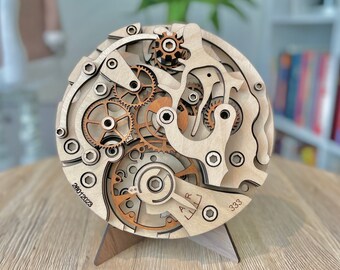 Digitaal snijbestand voor het maken van 3D Mechanical Watch Movement Wall Art met meerlaags hout beschikbaar in SVG-, AI- en DXF-formaten