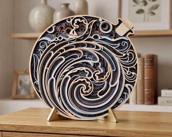 3D Ocean Wave Mandala SVG | Layered Coastal Wall Art | Nautical Ocean Decor