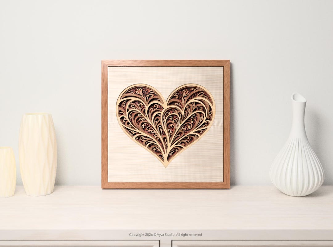 3D Layered Heart Wall Art SVG | Romantic Laser Cut File | Multilayer ...