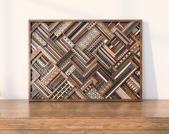 3D Geometric Tapestry Laser Cut File, Layered Tribal Wall Art, Intricate Mosaic Design