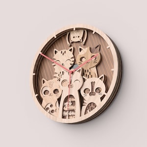 Ginger Gang Clock – 3D-lagers kattväggklocka SVG | Söt laserskuren design för kattälskare | Glowforge, CNC-klar