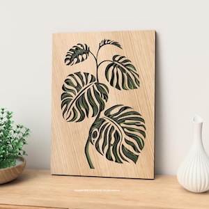 Planta Monstera / Archivo cortado con láser para crear arte de pared de mandala multicapa 3D disponible en formatos svg, ai, dxf y pdf