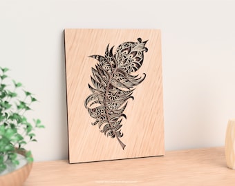 Peacock Feather Laser Cut Files - Discover our intricate design for multi-layered wall art. Elevate your space | SVG, AI, DXF, Lightburn.