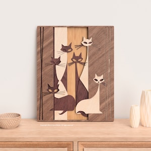 Chat abstrait SVG | Fichiers de découpe laser | Fichiers papier découpés pour créer des oeuvres d'art murales animalières abstraites multicouches | svg, IA, dxf, pdf