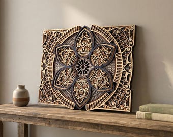 Archivo SVG de mandala 3D cortado con láser: Arte mural en capas Celestial Bloom Ex (Descarga digital)