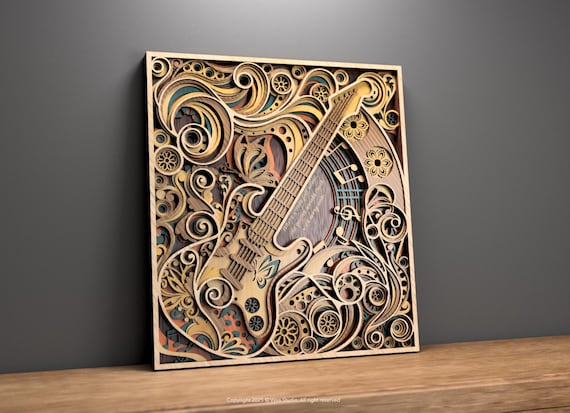 アート・デザイン・音楽 American Wood Engraving Victorian Histor Flowing Muse – 3D Guitar Wall Art Laser Cut SVG | Musical Mandala