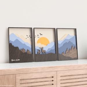 Sunset Dear - File digitale per la creazione di una parete eclettica in legno multistrato disponibile nei formati SVG, AI, DXF e Lightburn