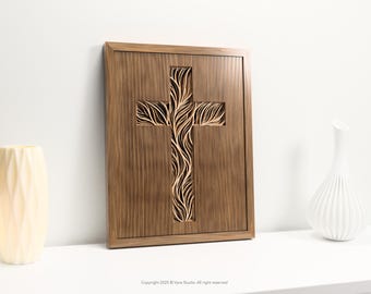 Arte de pared con cruz 3D cortada a láser SVG – Gracia eterna / Decoración cristiana para el hogar / Diseño de fe en madera en capas