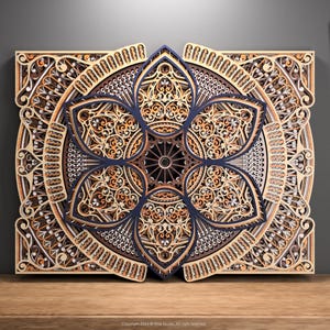 Celestial Bloom Ex | Vectorsjabloon voor het maken van 3D-meerlaagse ingewikkelde mandala-muurkunst beschikbaar in svg-, ai-, dxf- en pdf-indelingen