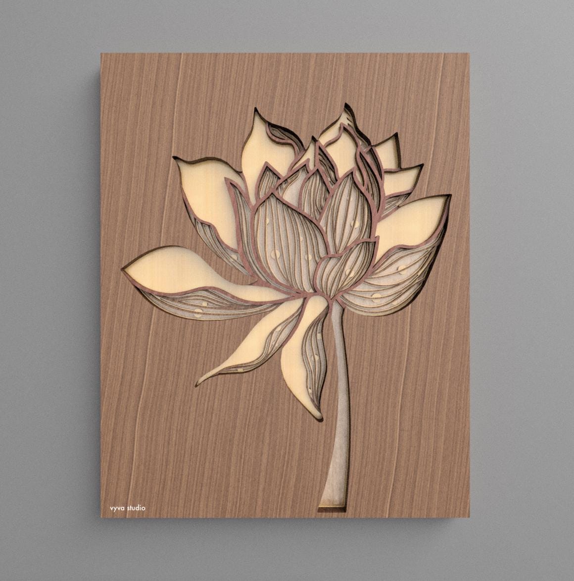 The Lotus Flower | 3D Multilayer Laser Cut File | Floral Wood Wall