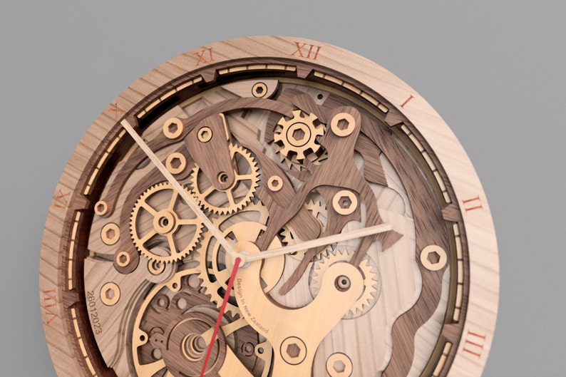 Horloge à engrenages V1 Fichiers découpés au laser pour créer une horloge d'art murale multicouche avec du bois multicouche disponible en SVG, AI, DXF, Lightburn. image 3