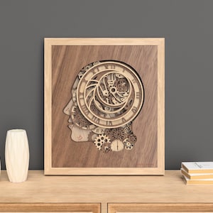 Cogitron Chronometron / 3D Steampunk Clockwork Head Wall Art SVG / File tagliato al laser / Glowforge, Cricut e CNC Ready / Download digitale istantaneo