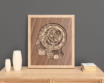Cogitron Chronometron | 3D Steampunk Clockwork Head Wall Art SVG | Laser Cut File | Glowforge, Cricut & CNC Ready | Instant Digital Download