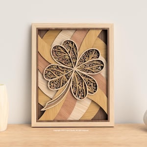 File di taglio laser 3D Mandala con quadrifoglio fortunato / Arte murale Zentangle multistrato in formati svg, ai, dxf e pdf
