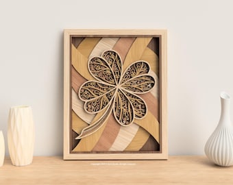 3D Mandala Laserschnittdateien | Vierblättriges Kleeblatt Wandkunst SVG | Geschichtete Laser Cut Mandala-Datei für Glowforge, xTool