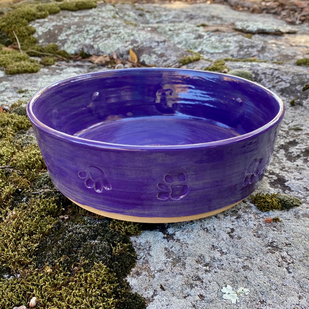 Handmade Purple Paw Print Dog Bowl, Large 6 Cup Pet Food or Water Bowl ...