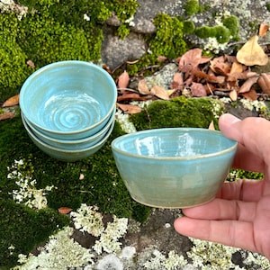 Salsa Bowls, Set of 4 Dipping Bowls, Sauce Bowls, 3 oz Blue Dipping Bowls, Ring Dish Ceramic, Tapas Bowls, Condiment Bowls, Prep Bowls