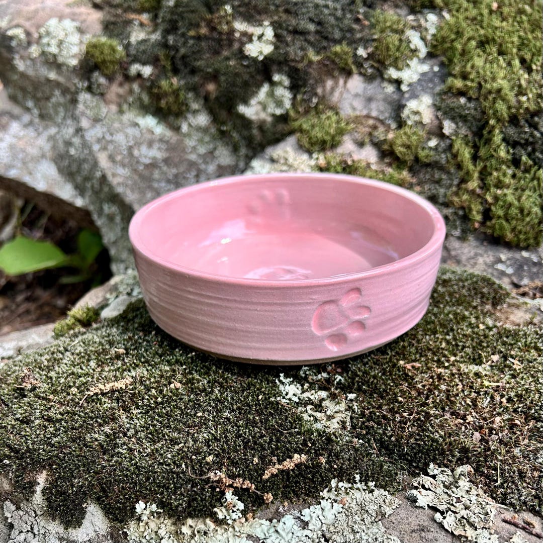 Pink 1 Cup Pet Bowl With Paw Prints, Handmade Small Ceramic Dog / Cat ...