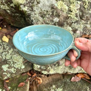 Soup bowl with handle, ramen bowl, gift for her, salad bowl, turquoise bowl, everyday bowl, ceramic cereal bowl, pottery soup bowl