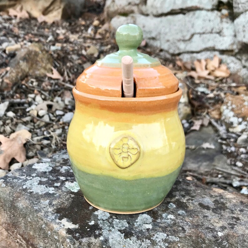 Lidded Pot Ceramic Jelly Jar Jam Pot Sugar Server Honey Keeper Honey Jar With Dipper Stoneware Art Collectibles Fine Art Ceramics