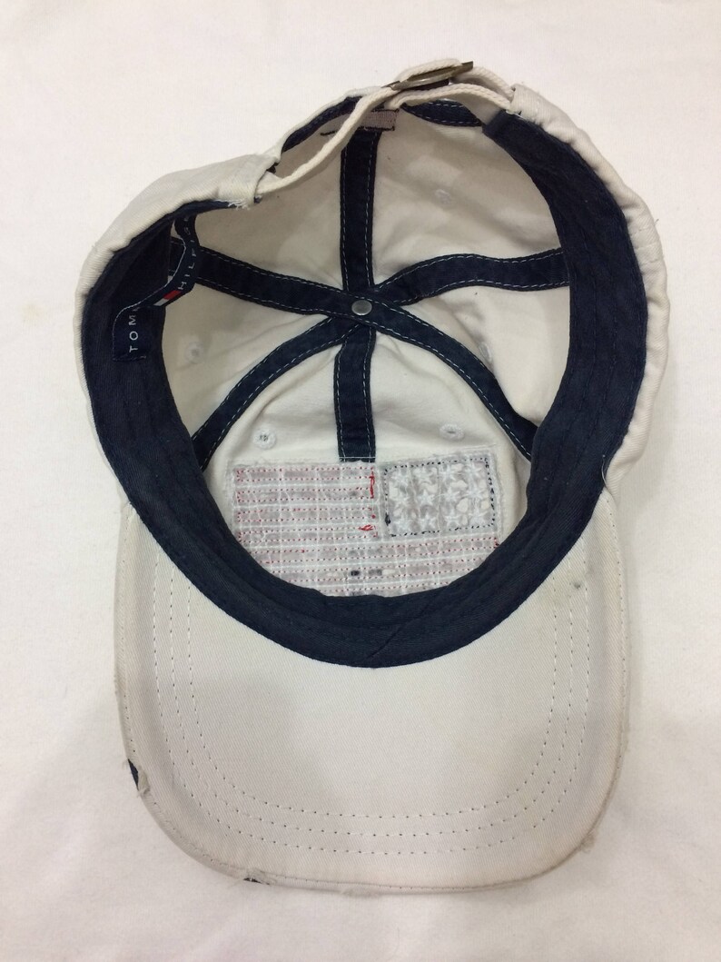 Rare Tommy Hilfiger Hat Cap Flag Logo Spell Out White Color Adjustable Cap Unisex Adult