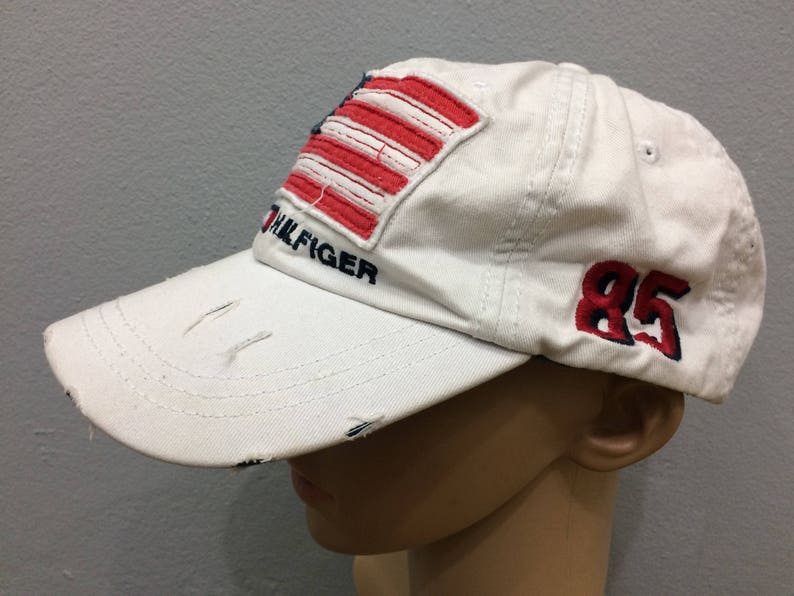 Rare Tommy Hilfiger Hat Cap Flag Logo Spell Out White Color Adjustable Cap Unisex Adult