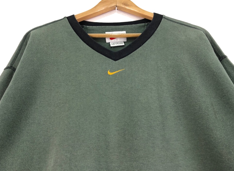 Vintage NIKE Sweatshirt Jumper Long Sleeve V Neck Dark Green Etsy
