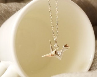 Belcho USA 925 Sterling Silver Small Origami Folded Paper Crane Jump Ring Pendant Necklace