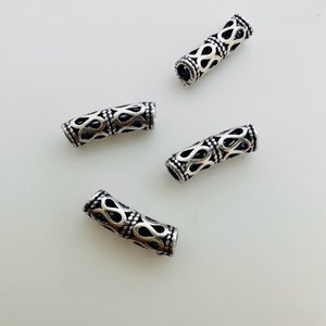 ソリッドスターリングシルバーカーブチューブビーズ、10 x 3 mm、穴1 mm、4個または12個
