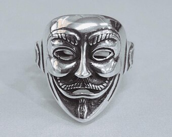 V pour Vendetta Anonyme Guy Fawkes Punk Rétro Bande En Acier Inoxydable Ring SZ 8-11 V pour Vendetta Anonyme Guy Fawkes Punk Rétro Bande En Acier Inoxydable Ring SZ 8-11