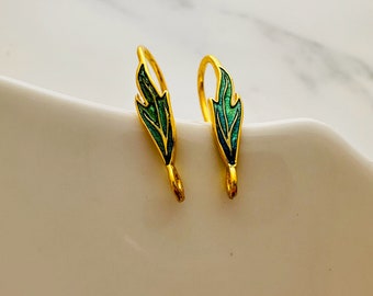 Sterling Silver Gold Leaf Earwires Findings / 18x4mm / 1 pair / Loop 1mm