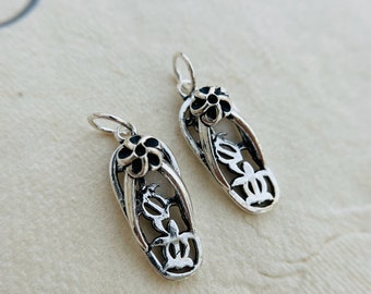 2Pcs Solid Sterling Silver Flip Flop Charms / 18x8mm