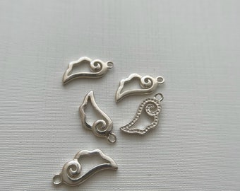 5Pcs Sterling Silver Wing Charms / 13x5mm